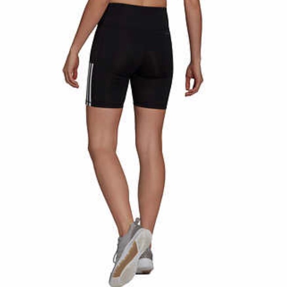 Adidas Women’s High Rise Workout Shorts 3 Stripe Aeoroready Black Bike NEW - Picture 4 of 6